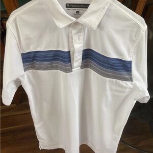 Pebble Beach White Polo‎ with Blue Stripes
